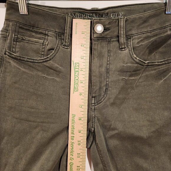 American Eagle Olive Green Tomgirl Pant AEO Stretch Twill Jegging Pants sz‎ 00 - Picture 9 of 10